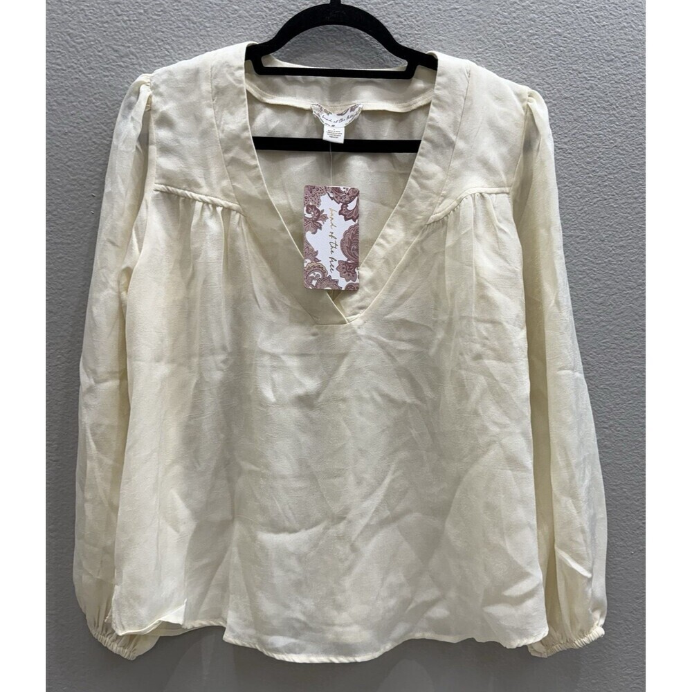 Band of the Free Ivory Blouse Women's Size S V Neck Long Sleeve Flowy Bohemian